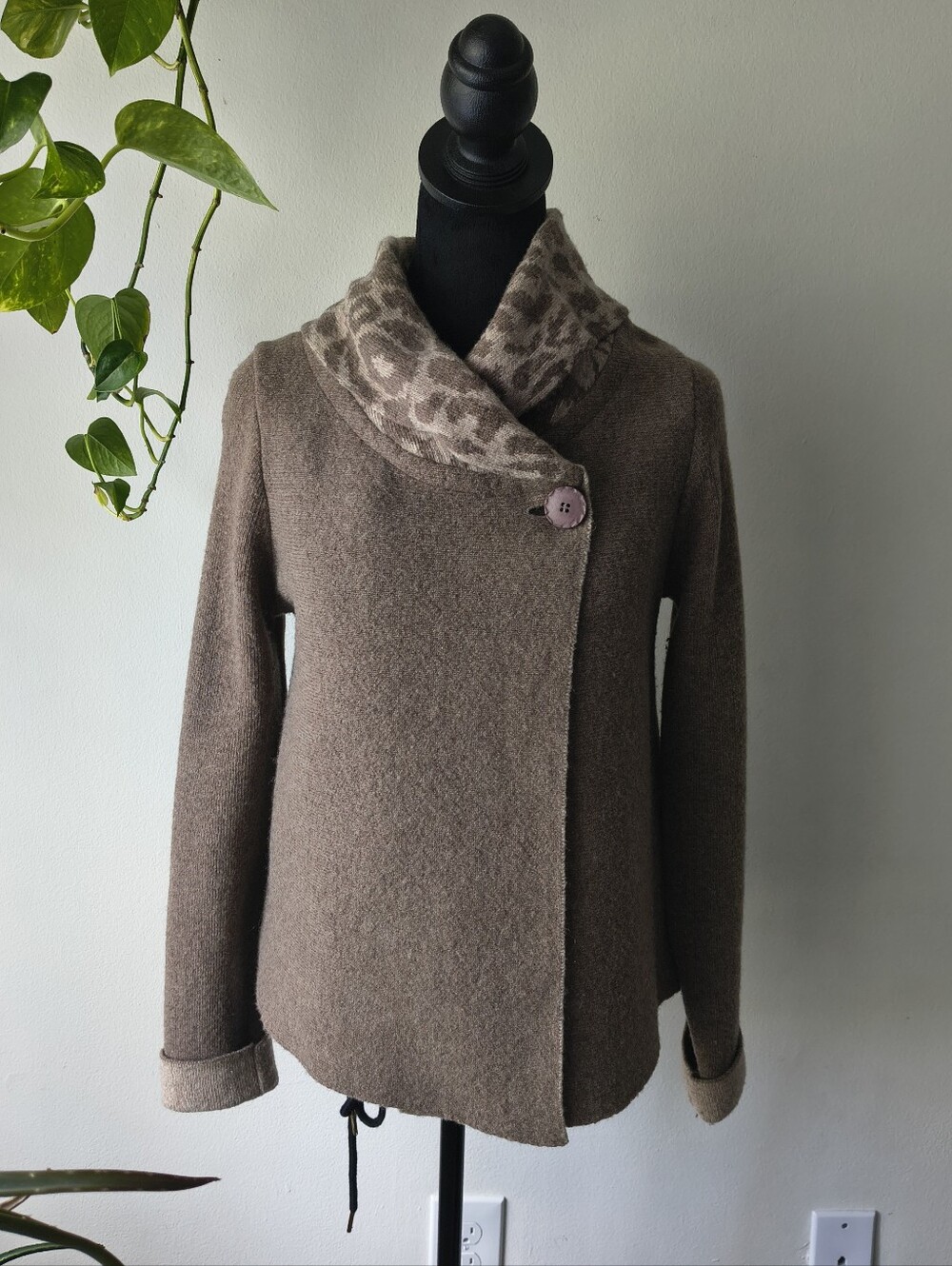 CHIARAMENTE, Made in Italy, Women's S,  Wool Blend, Brown, Wrap 1 Button Sweater